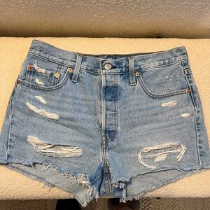 Levi's Light Blue Distressed Jean Shorts